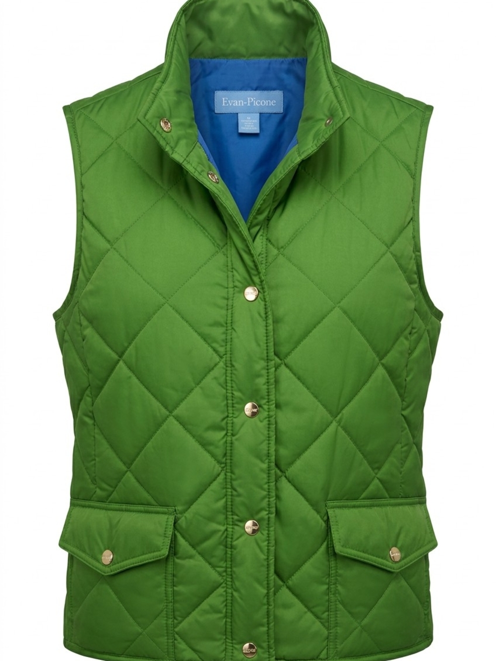 Evan Picone Bright Green Quilted Snap-Front Vest